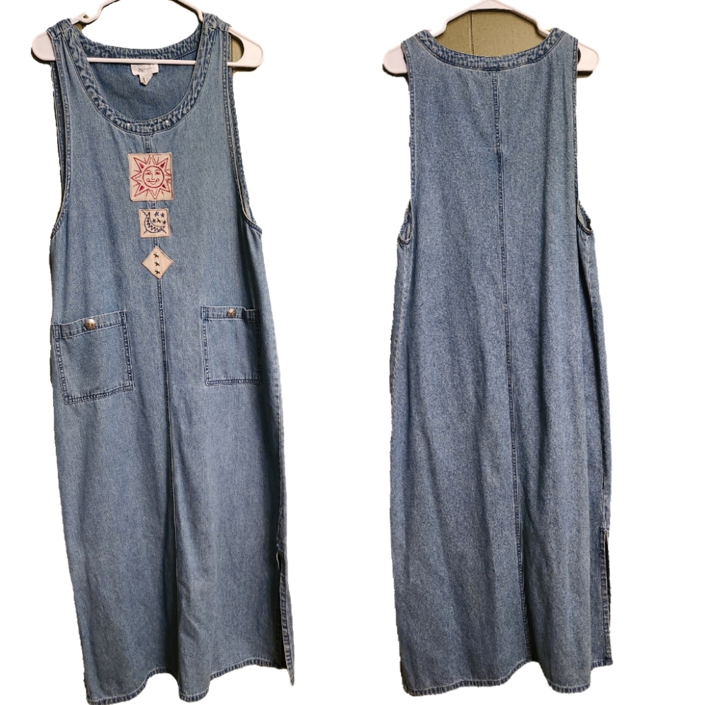 Vintage eclipse Christopher & banks Demin dress 90's style star studs pockets